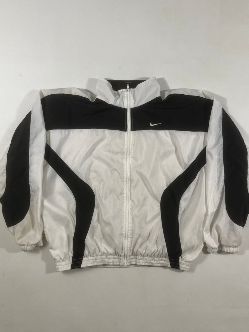 Vintage 90s Nike Swoosh White Black Colorblock Windbreaker Track Jacket L